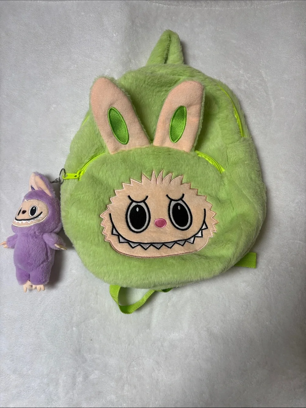 Labubu Lime Green Plush Backpack with Character Face